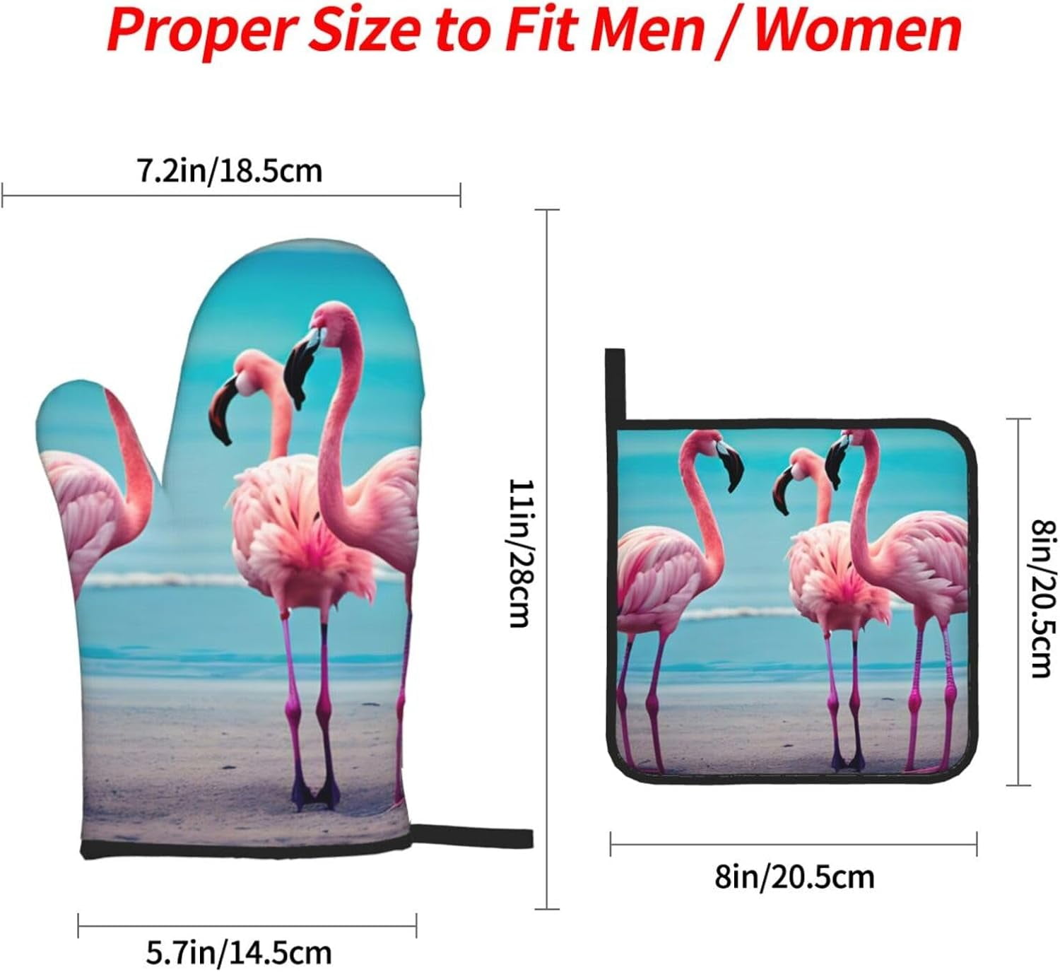 Flamingo Beach Print Oven Mitts and Pot Holders Sets of 4, Heat Resistant Kitchen Oven Gloves Hot Pads