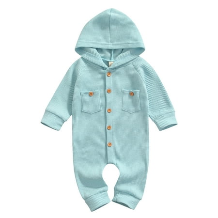 

Suanret Newborn Infant Baby Boys Girl Jumpsuit Knitted Romper Long Sleeve Hooded Warm Autumn Spring Clothes Blue 12-18 Months