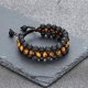 thumbnail image 5 of Pulsera tejida de tres capas de piedra de ojo de tigre hecha a mano con sección de color pedernal Pulsera tejida de tres filas de piedra de ojo de tigre azul Piedra volcánica colorida, 5 of 5