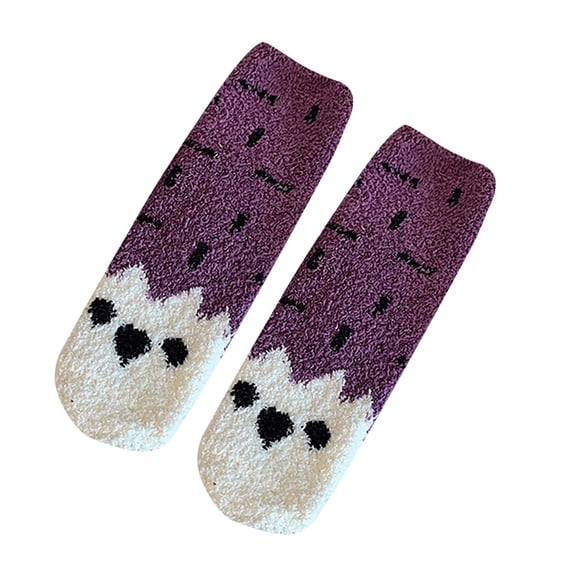 Lovskoo Slipper Socks for Women Low Cut Adult Print Lovely Puppy Plush Middle Tude Socks Home Stockings Cute Novelty Crew Socks Purple