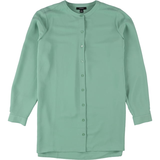 Alfani Womens Solid Button Up Shirt green S