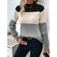 thumbnail image 2 of Women'S Color Block Sweaters Long Sleeve Mock Neck Tops Loose Knitted Pullover Sweater Grey L, 2 of 5