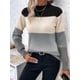 thumbnail image 4 of Suéteres de Bloque de Color para Mujer, Blusas de Larga con Cuello Alto, Suéter de Punto Holgado. Gris S, 4 of 7