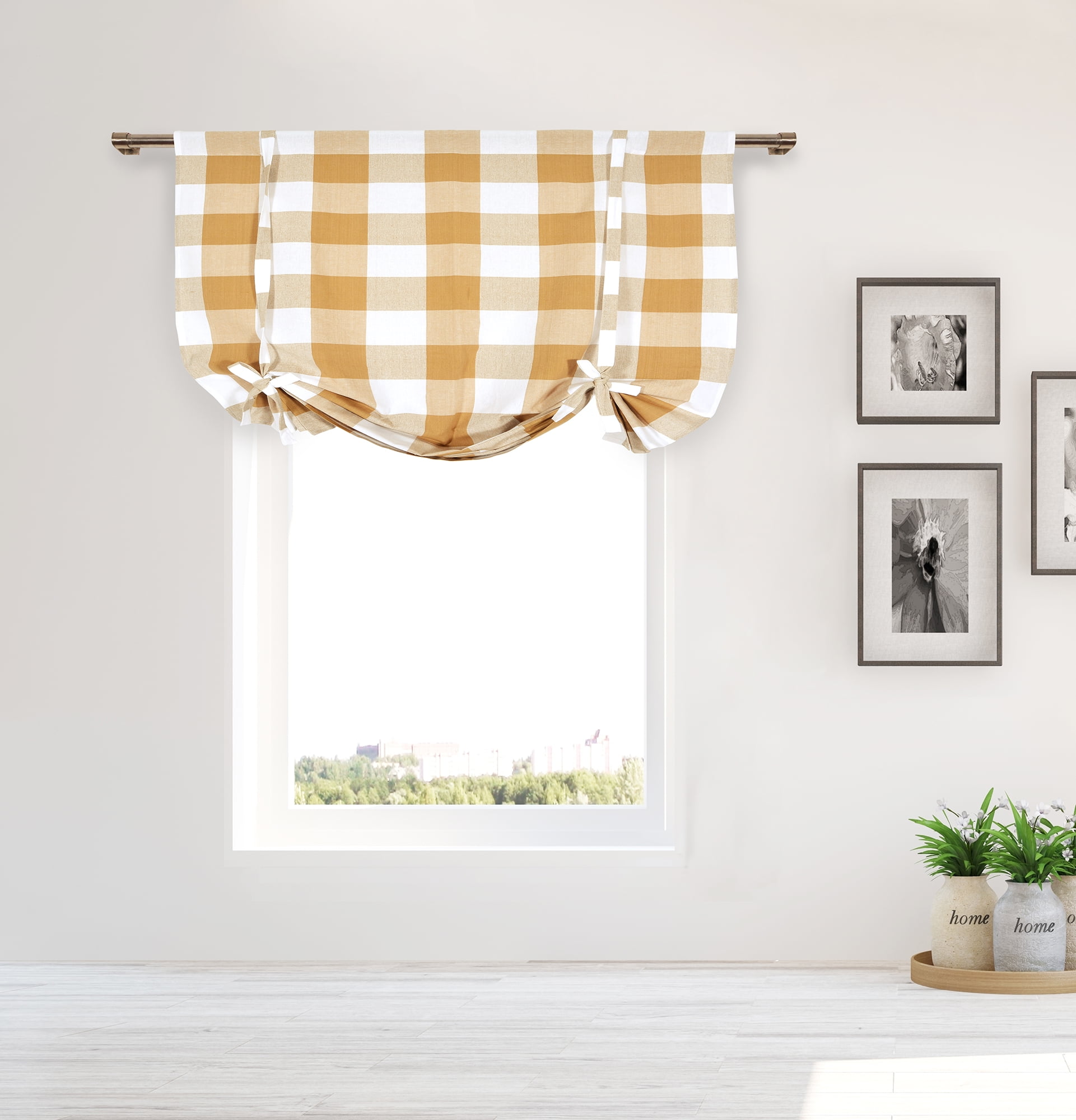 Plaid Gingham Checkered Cotton Blend Kitchen Window ...