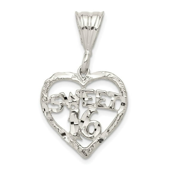 Auriga Fine Jewelry 925 Sterling Silver HEART SWEET 16 Pendant (L- 31mm, W- 19mm) Valentine's Day Gift for Women