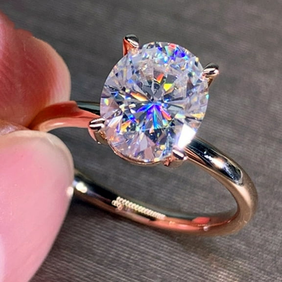 Guodhu Moissanite Rings for Women, Oval Lab Created Moissanite Ring Solitaire Moissanite Engagement Promise Rings for Women Simulated Round Diamond for Women