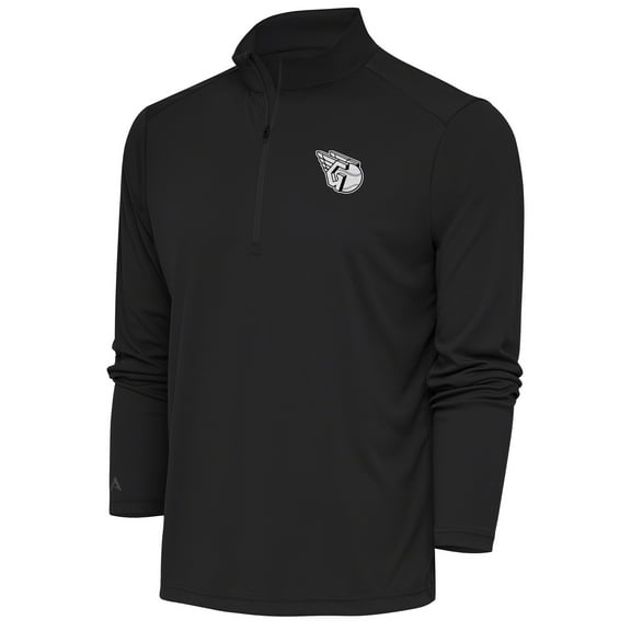 Men's Antigua Charcoal Cleveland Guardians Metallic Tribute Quarter-Zip Top