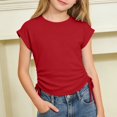thumbnail image 2 of Ruiwill Big Girls Tees Size 13-14 Years Summer Crew Neck Short Sleeve Solid Color Tops School Casual Breathable Girl Shirts Red, 2 of 4