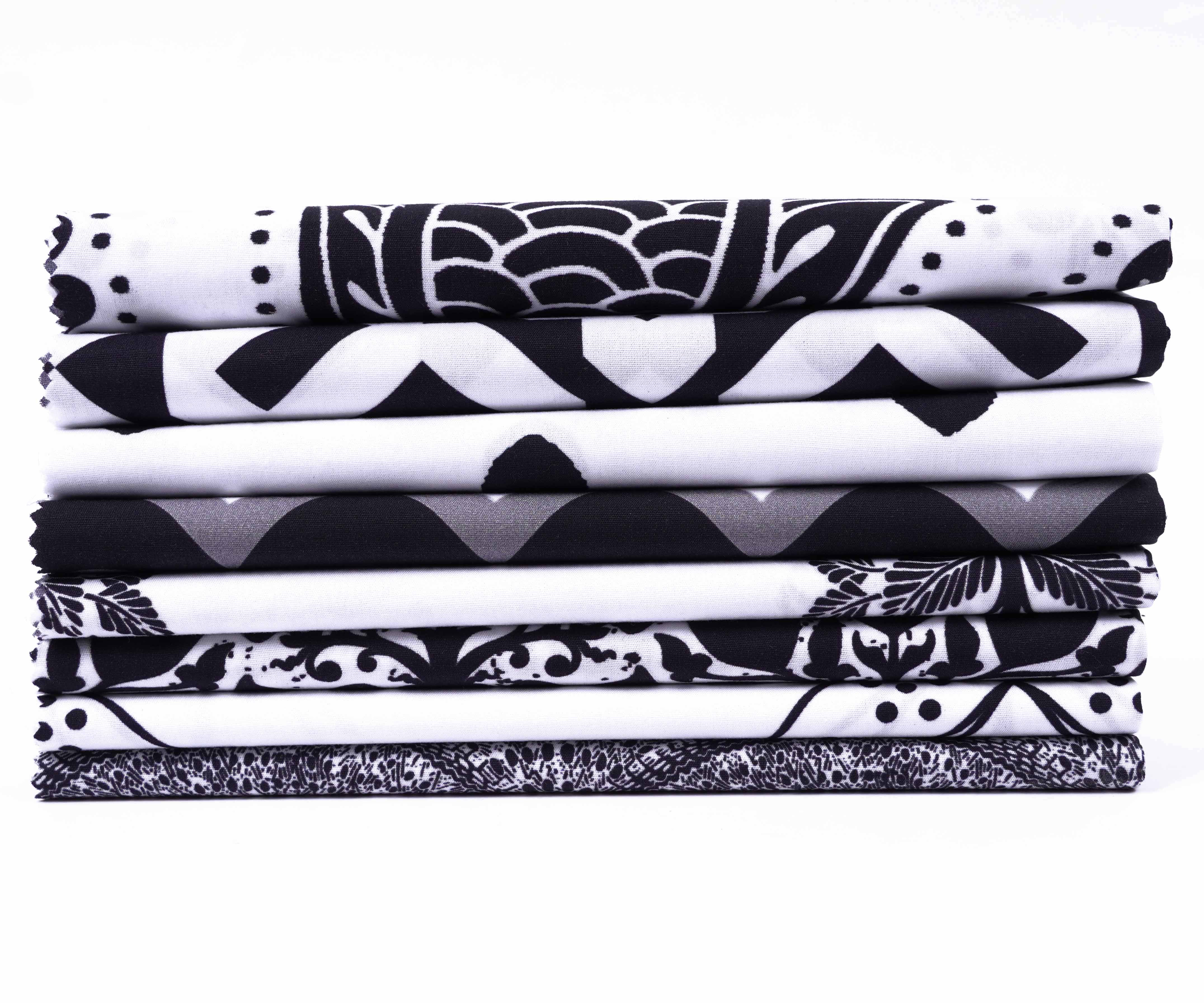 Soimoi 8 Pc Fat Quarter Bundle -Asian BlockPrint 18"x 22"DIY Patchwork-100% CottonPre-Cut Quilting Fabric (White & Black)