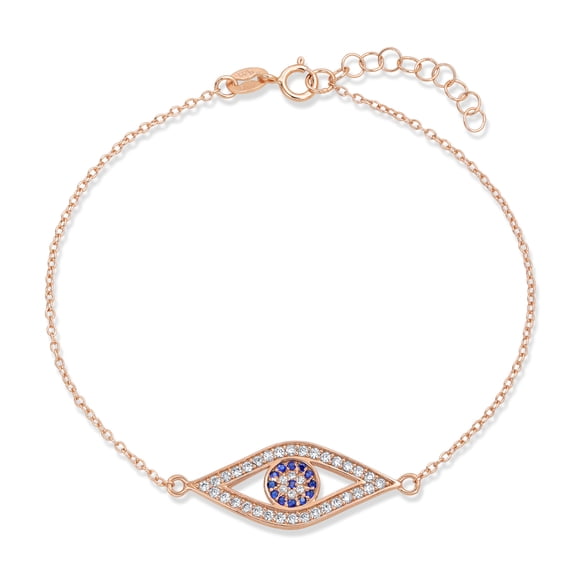 Bling Jewelry Womens Delicate Protect Evil Eye Charm Bracelet CZ Gold Rose Plated .925 Silver