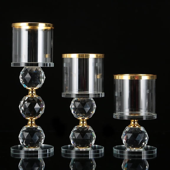 Yihuala Elegant Crystal Candlestick Ornaments Transparent Holder with Round Base