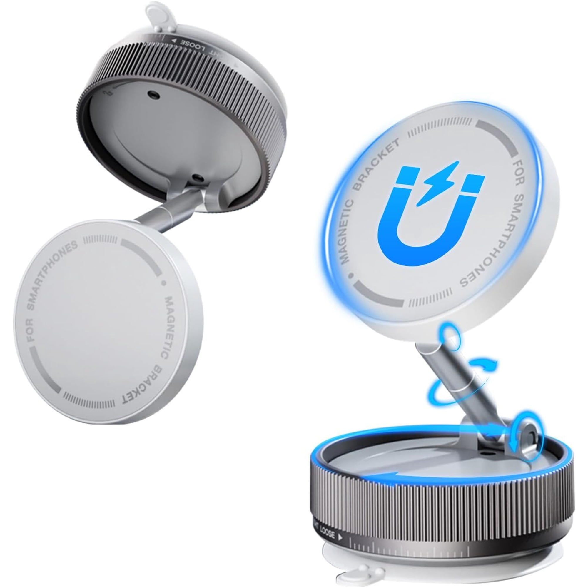 FHDFHD Vacuum Suction Magnetic Phone Holder with 360 Degree Rotation, Handsfree Magnetic Phone Holder Mount for Car/Smooth Surface,Foldable and Retractable Phone Holder for All Phones,White