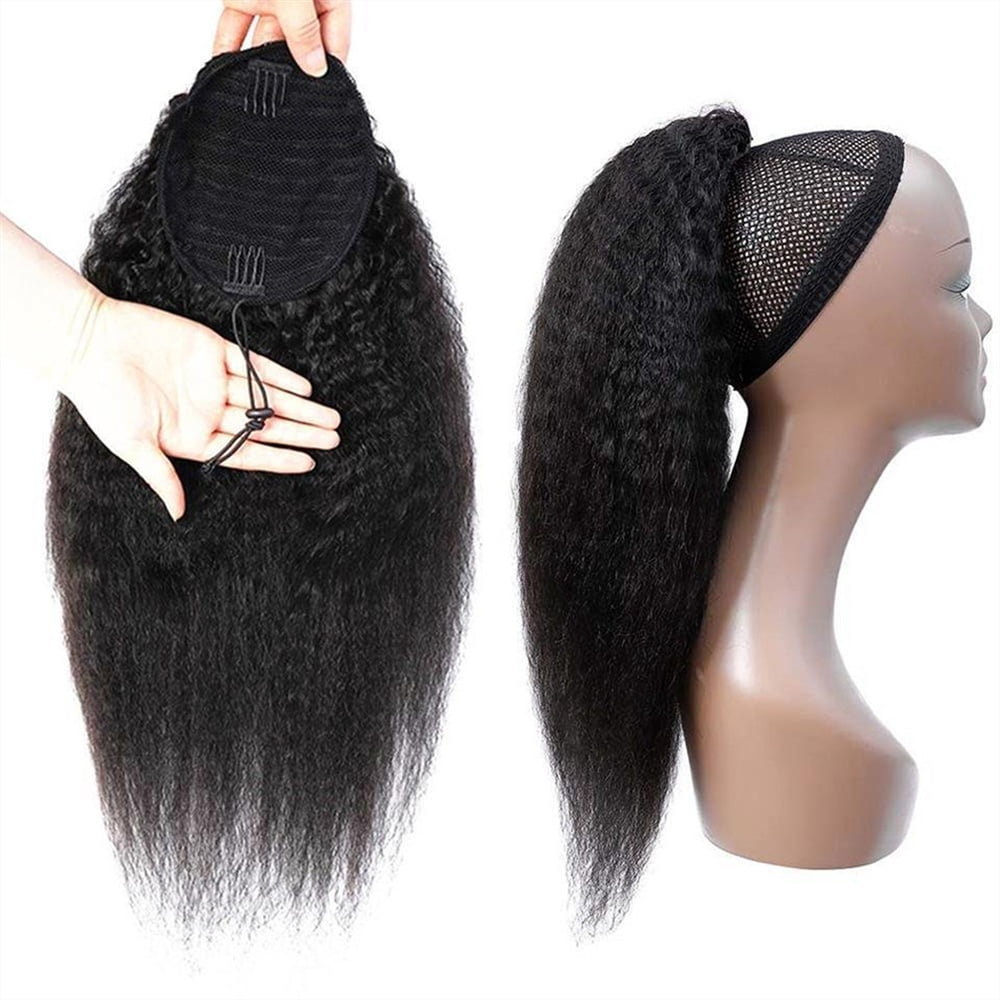 Kinky Straight Drawstring Ponytail for Black Women Natural Brazilian Human Hair Ponytail Hairpieces 10"-24" Remy Hair Clip in Ponytail Extension