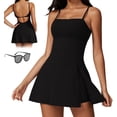 thumbnail image 1 of Vestido deportivo 2 en 1 con dobladillo dividido para mujer, vestidos con sujetador y pantalones cortos incorporados, vestido de tenis sin espalda con tirantes finos sin mangas, 1 of 6