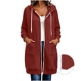 thumbnail image 3 of Women's Zip Up Hoodies Long Tunic Sweatshirts Oversized Fleece Casual Long Sleeve 2026 Fall Hoodie Jacket Coat, Red, L, 3 of 6