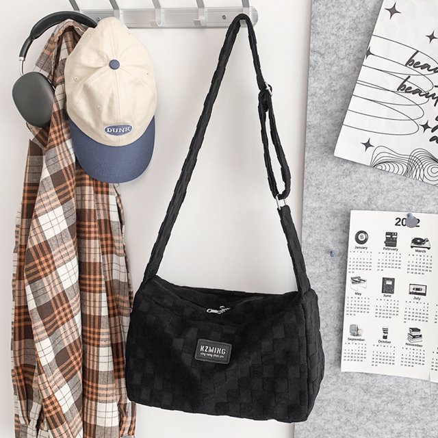 Bolsa bandolera de tela escocesa a la moda, de viaje con almohada sencilla para mujer (negro) Ehuebsd Para Estrenar