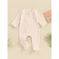 thumbnail image 2 of Biekopu Baby Boys Girls Footie Jumpsuits Long Sleeve Solid Color Zip Up Rompers Newborn Pajamas Clothes, 2 of 9