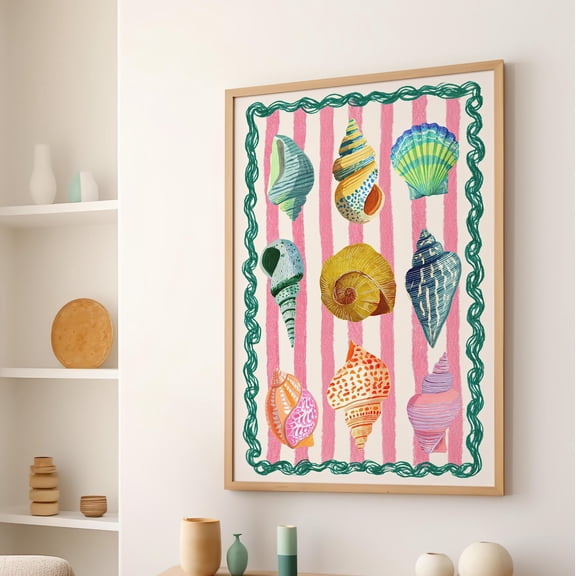 Colorful Seashell Wall Art, Maximalist Summer Decor, Unframed Paper Print Size 8x12
