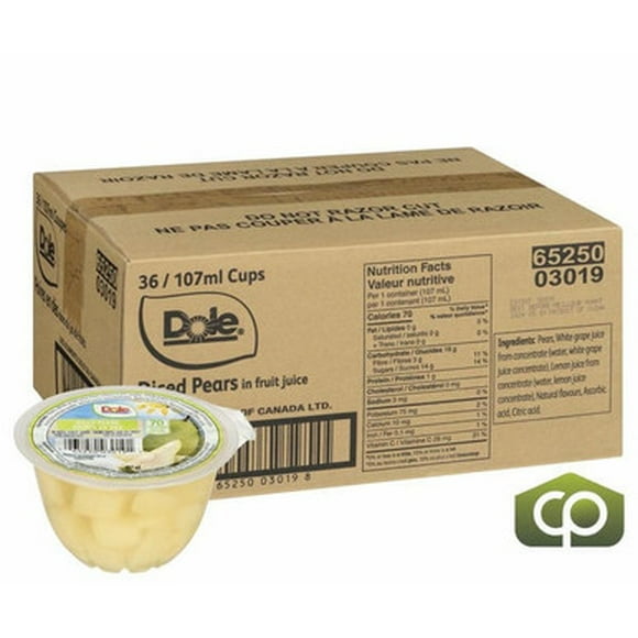 DOLE Diced Pears Fruit Bowls in Juice, 107ML/3.6oz (36/Case) - Low Sodium