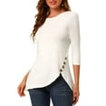 thumbnail image 1 of INSPIRE CHIC Hauts pour Femmes Col Rond Manches 3/4 Décor Boutons Ourlet Irrégulier Blouse Style Décontracté S Blanc, 1 of 7