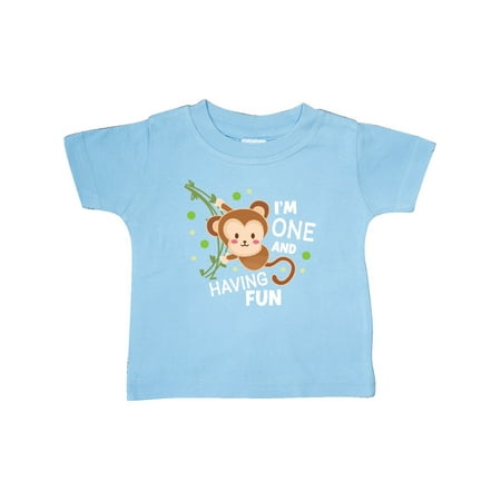 

Inktastic I m One and Having Fun with Monkey Gift Baby Boy or Baby Girl T-Shirt
