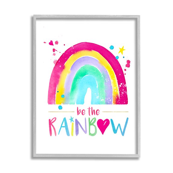 Stupell Industries Modern Rainbow Splash Inspirational Painting Gray Framed Art Print Wall Art, 24 x 30