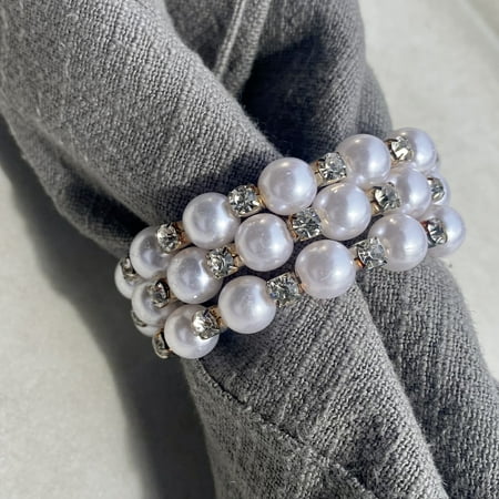 

Fancy Bath Outlet Napkin Rings Pearl and Jewel Gem - 4 Piece Set