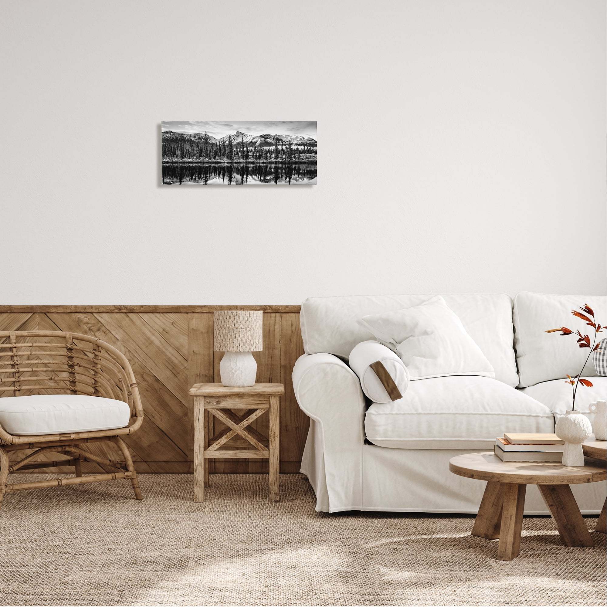 Stupell Industries Monochrome Lake Reflection Landscape Photography Gallery Wrapped Canvas Art Print Wall Art, 24 x 10