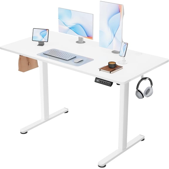 JessieMal Electric Standing Desk, 45 x 24 Inches Sit Stand up Desk, Sit Stand Height Adjustable Home Office Desk with 4 Height Position Memory - with Splice Board (White, 45)