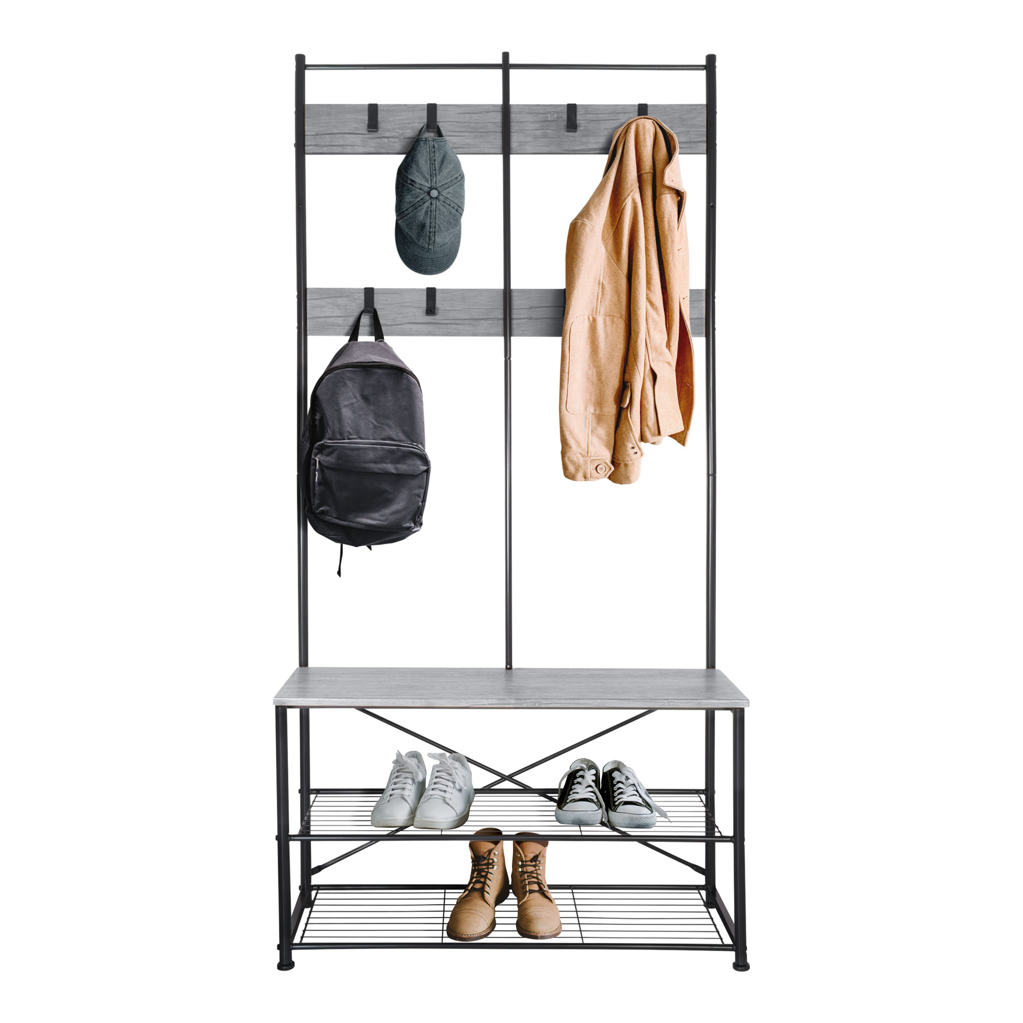 Zenvida Hall Tree Entryway Bench Shoe Storage Coat Rack Shelves Metal Frame Walmart Com Walmart Com