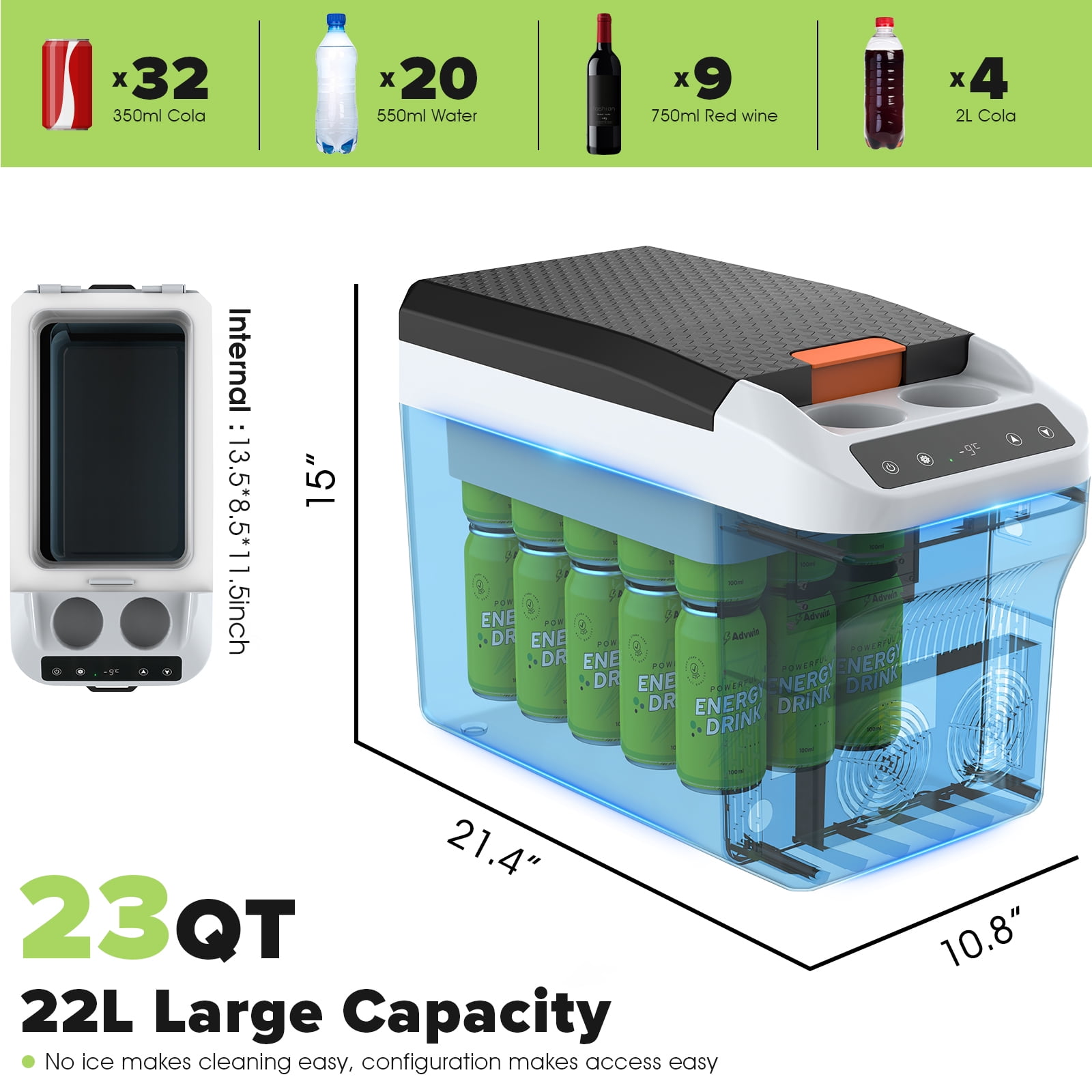 Advwin 23QT Electric Cooler & Warmer, Portable 12V Car Refrigerator Plug-in Coolers for Vehicles, Camping, Travel, RV, Black