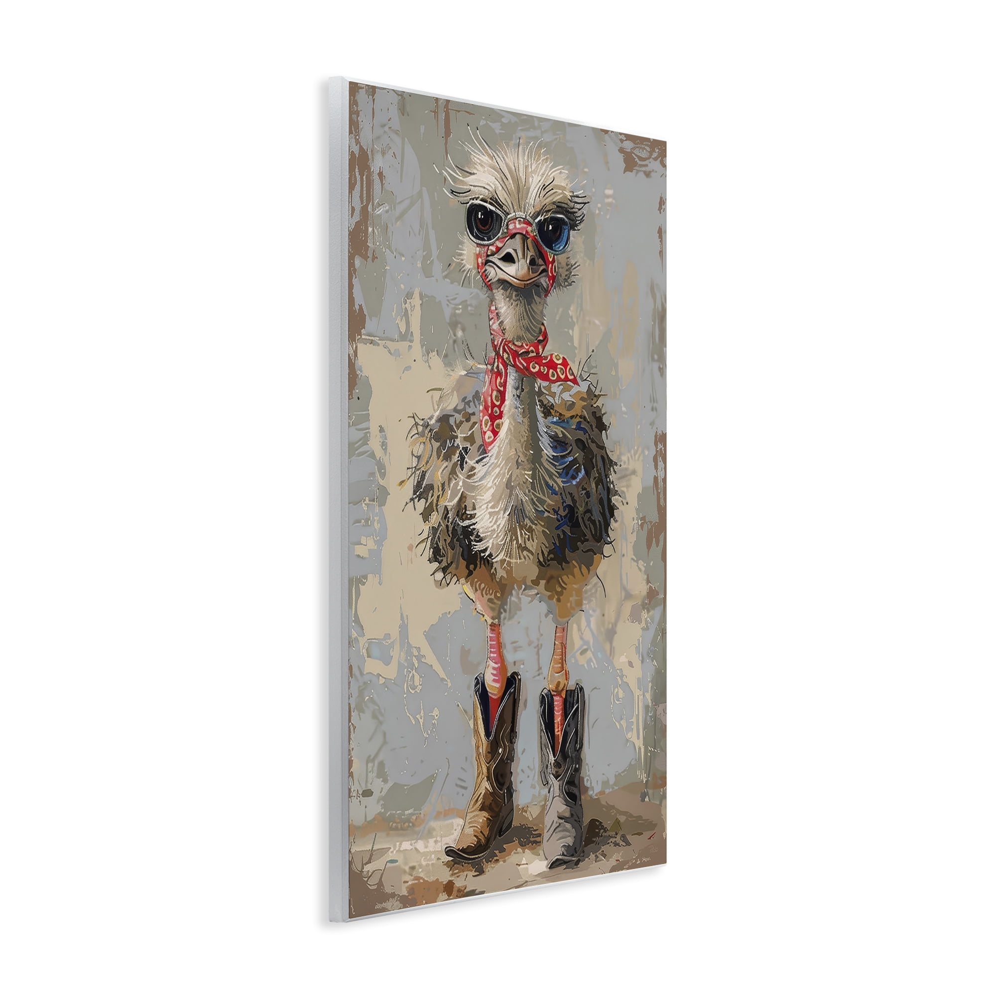 Stupell Industries Ostrich & Cowboy Boots Novelty Painting Unframed Art Print Wall Art, 13 x 19