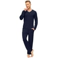 thumbnail image 2 of MoFiz Men's Bamboo Pajamas Set Long Sleeve V-Neck Top and Pants with Pockets Loungewear 2-Piece for Men, 2 of 6