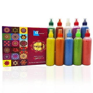 Tota Rangoli Colours Powder Bottles | Set of 10 Unique Rangoli Colors Powder in Special Squeeze Bottles - 800 Gram | Kolam Rangoli Tool for Floor