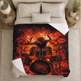 thumbnail image 5 of Long Haired Drummer Raising Sticks Above A Drum Kit Amid Flames, Cozy Flannel Blanket for Rock Music Enthusiasts, Dramatic Rock Home Decor for Music Room and Bedroom, Appreciation Gift, 5 of 9
