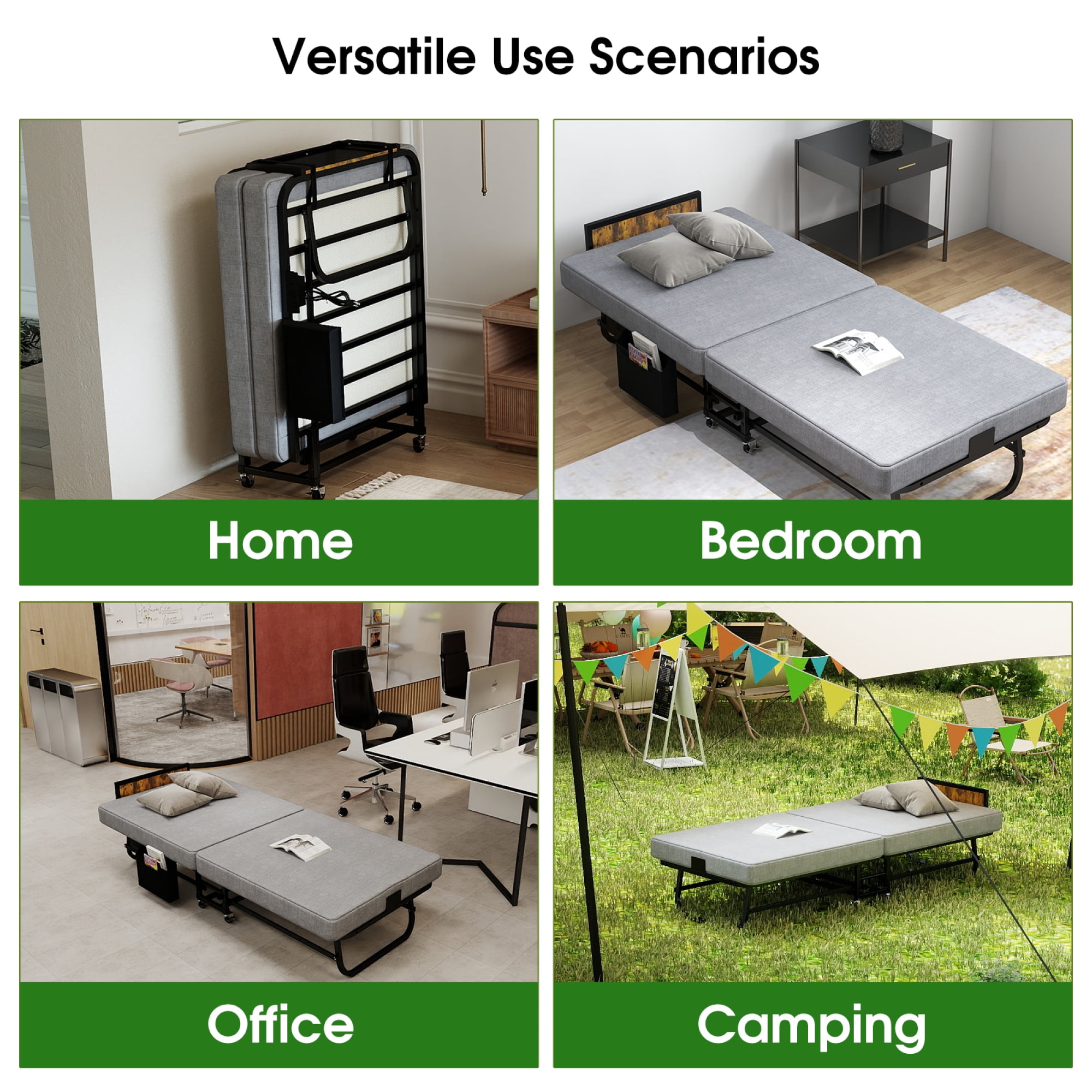 78"×31" Folding Bed with 3" Memory Foam Mattress,4 Lockable Wheels Portable & Space Saving,Twin Size Rollaway Bed,Metal Frame for 450 Pound Small Apartments & Guest Rooms