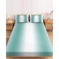 thumbnail image 2 of Twin Sze Fitted Sheet Set - Aqua Teal White Ombre 2 Piece Bedding Sets 16" Deep Pocket Fitted Sheet with 1 Pillowcase, Modern Abstract Art Farmhouse Gradient Brushed Microfiber Hotel Bed Sheets, 2 of 9