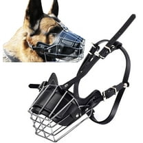 Pet Dog Mouth Basket Muzzle, Metal Faux Leather Dog Muzzle for Medium Large Dog, Breathable Adjustable Muzzle for no Barking, Biting & Chewing Black