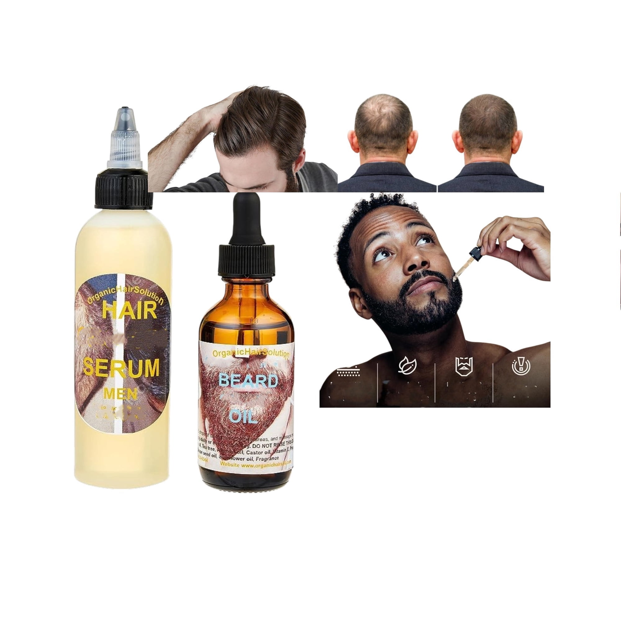 MEN HAIR GROWTH SERUM AND BEARD GROWTH SET-For Stronger, Thicker Longer Hair-Scalp & Hair Strengthening Oil with Biotin,Castor, Jojoba seed, Argan & Vitamin E- for All Hair Types