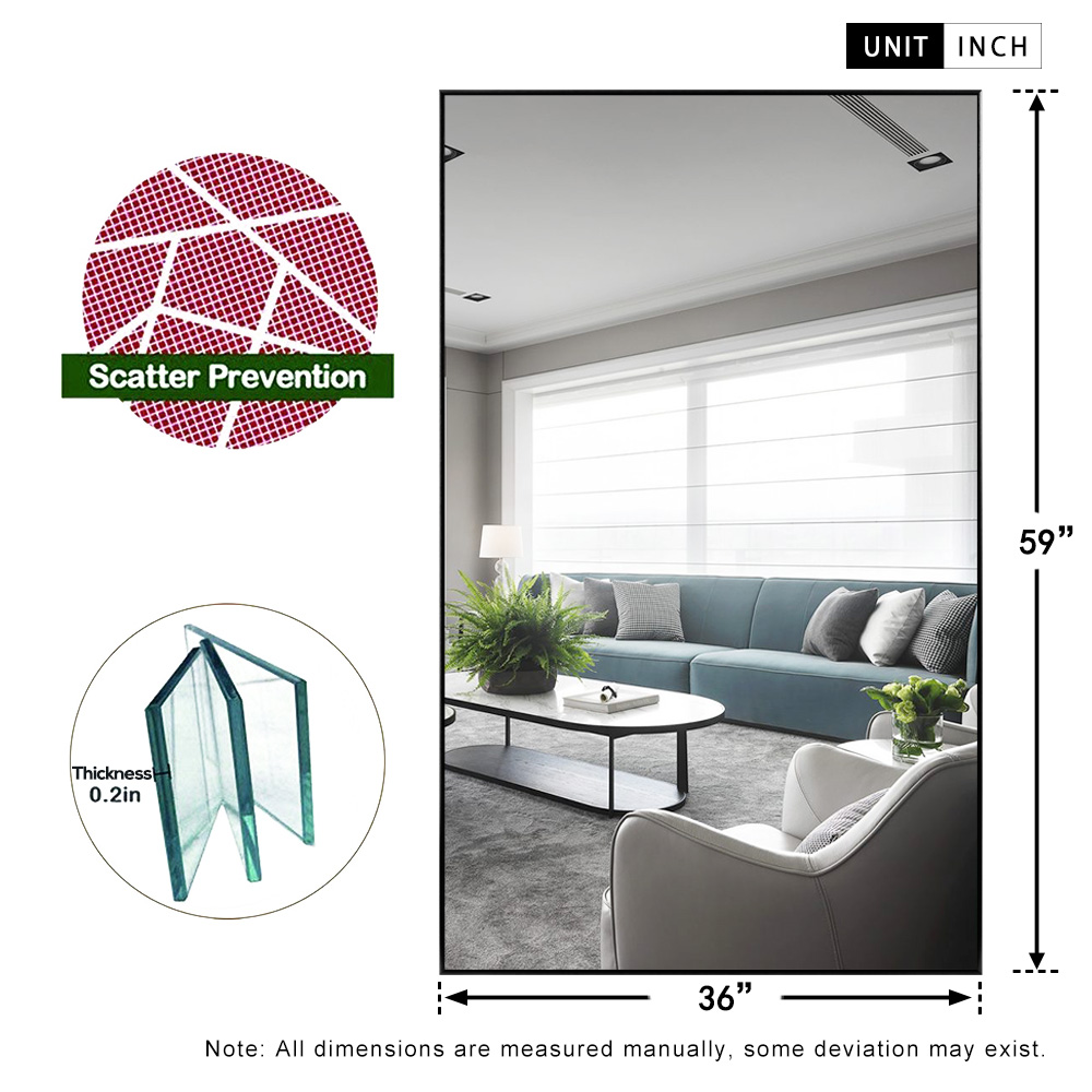 59"x35" Black Modern Full Length Mirror