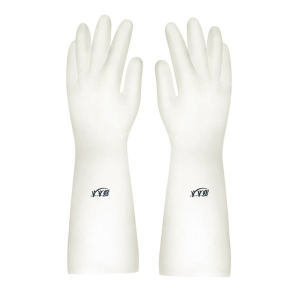 PRYESS - White Latex Dishwashing Gloves, Long Cuff with Flock Lining (Size C) - Waterproof Kitchen Gloves - Gloves Gloves Washing Hand Rubber Long Cleaning Warm Gloves Kitchen