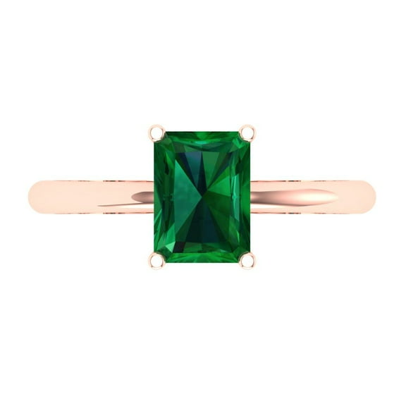 Clara Pucci 14K Rose Gold 1.75ct Emerald Solitaire Ring for Women