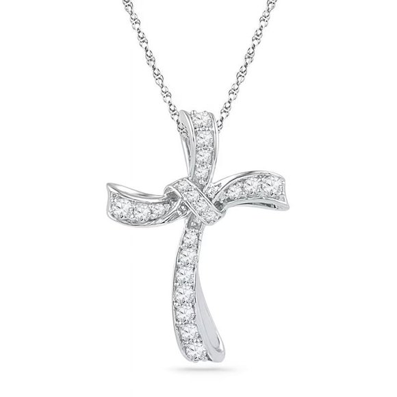 0.50 T.C.W VS1 Round Cut Natural Diamond Beautiful Knotted Divine Cross Pendant Necklace for her in Solid 18K White Gold With 18 inches chain