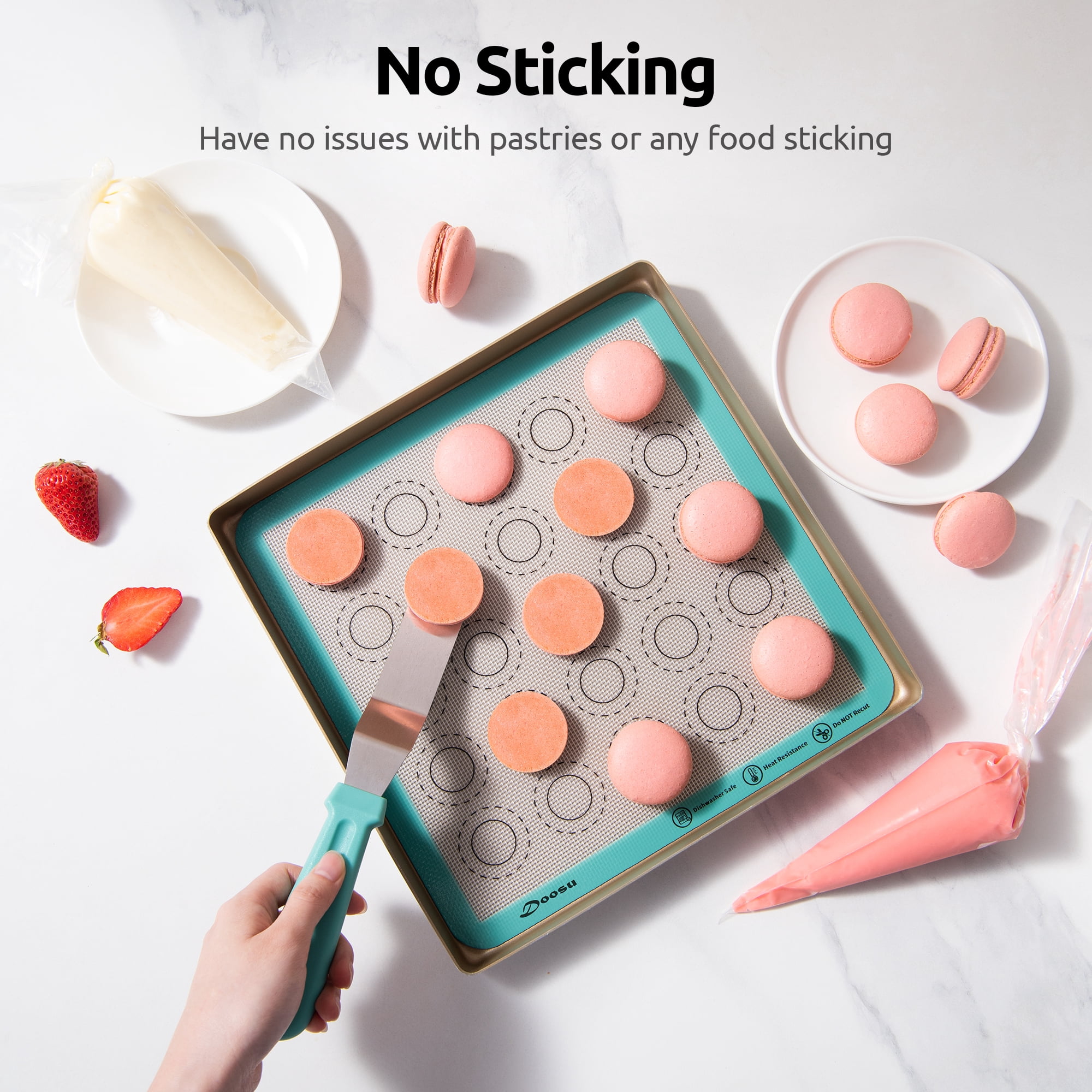 Doosu Silicone Baking Mats of 2, 11x11 Inch Non-Stick Food Safe Heat Resistant Macaron Mat