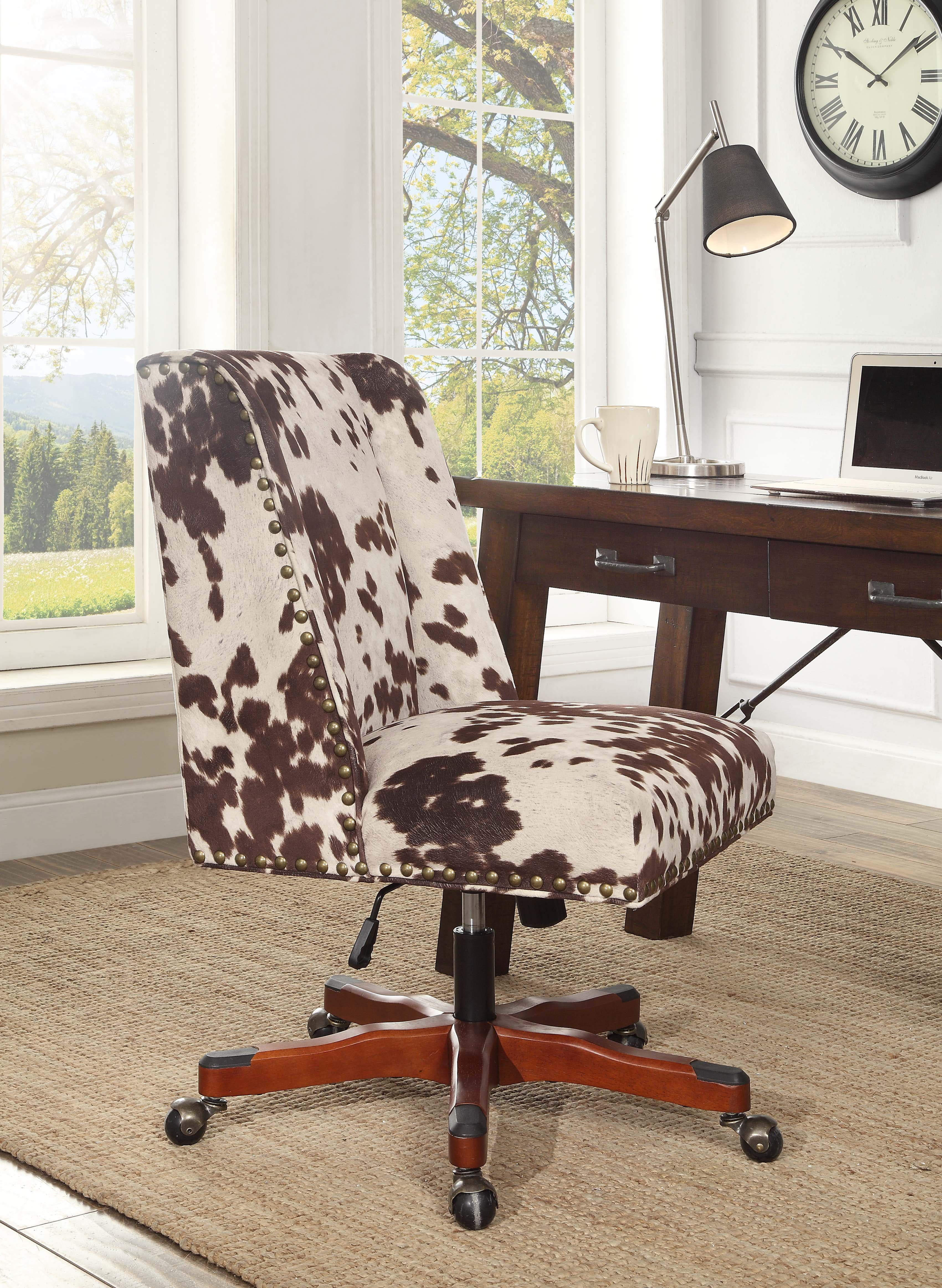 Linon Draper Office Chair, Cowhide Print, Multiple Color & Base Options