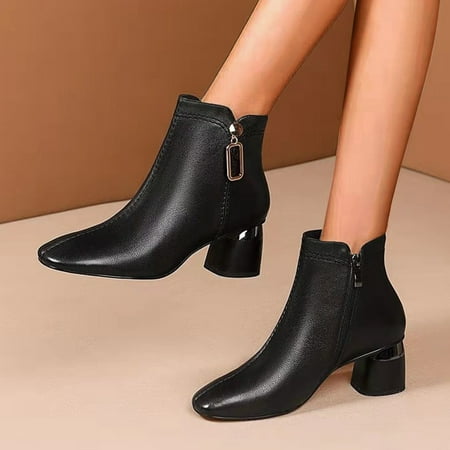 

Alueeu Women s Ankle Boots Heels Women s Retro Fashion Chunky High Thermal Breathable Shoes Short Boots Zipper Women s Boots