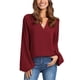 thumbnail image 1 of Blusa informal holgada de manga larga con cuello vuelto y escote en V para mujer, talla M, color rojo, para otoño-primavera, 1 of 8