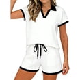 thumbnail image 5 of Aboser Womens 2 Piece Outfits Solid Color Sweatsuits Sets Lapel Short Sleeve Half Zip Oversized Sweatshirt & Lounge Shorts Tracksuit, 5 of 6