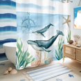 thumbnail image 5 of No Hook Shower Curtain with Built-in Rings - Ocean Whale Compass Washable Waterproof Fabric Bathroom Curtains for Hotel,Rentals, 72 X 72 Inch Long , Sea Coral Starfish Bule, 5 of 9