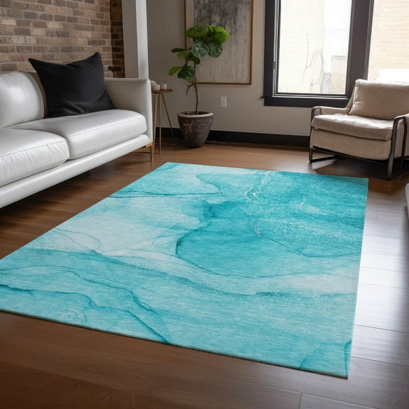 Addison Rugs Chantille Indoor/Outdoor Transitional Watercolors Teal Washable Rectangle Rug, 8' x 10'